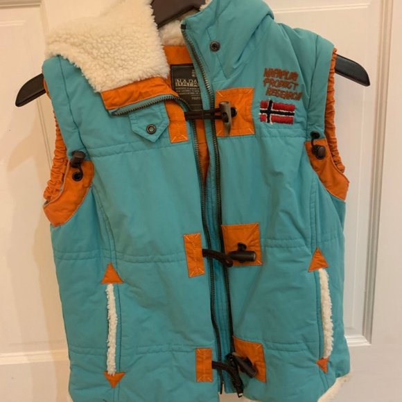 Napapijri Blue and Orange Toggle Button Vest - Picture 3 of 4